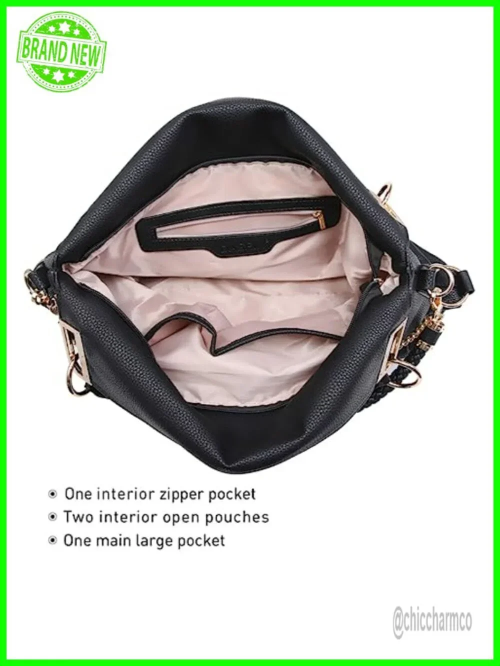 Large Hobo Bag with Rhinestone Accents Vegan Leather Tote Shoulder Handbag